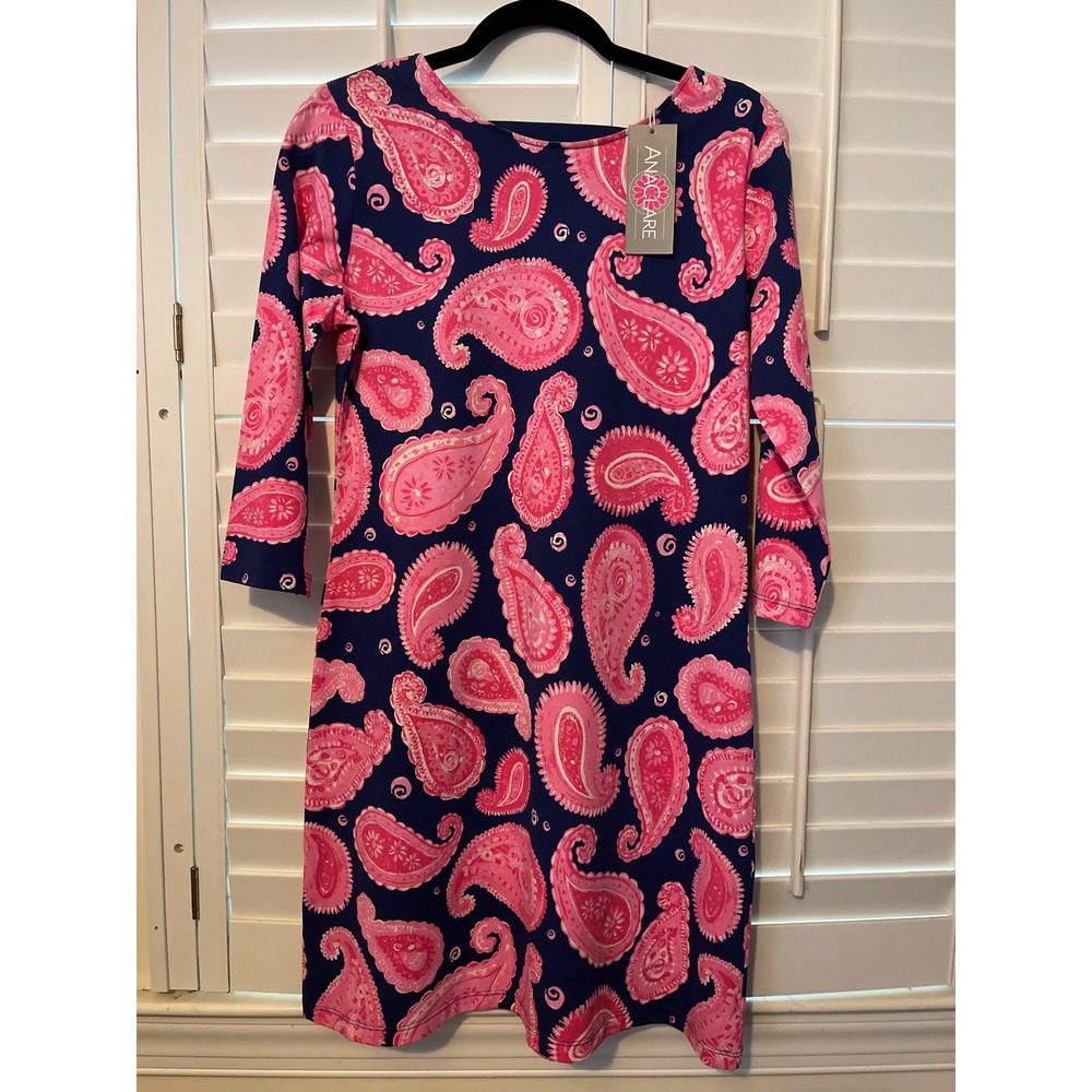 Ana Clare dress blue with pink paisley (DDD16)
